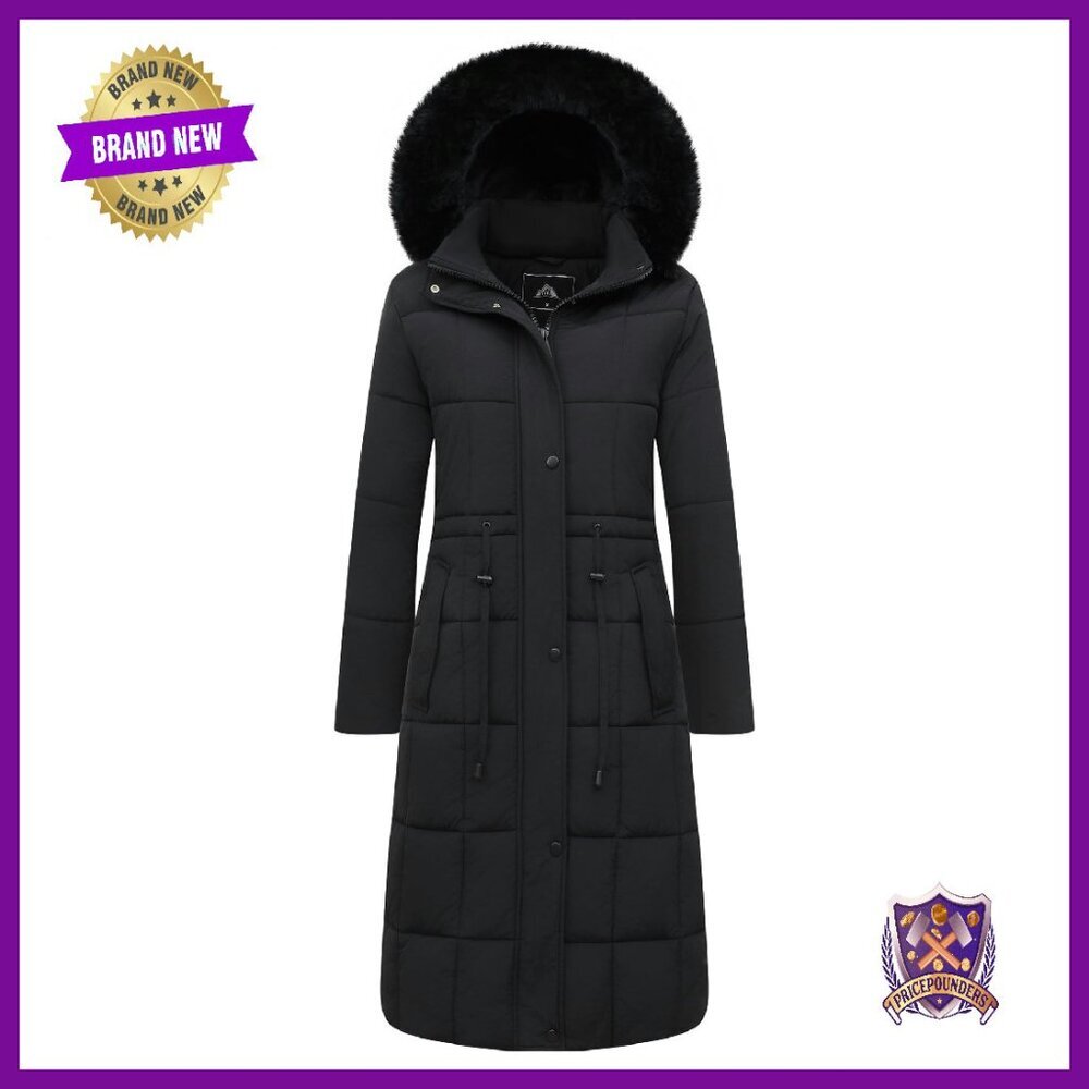 Women's Long Waterproof Parka with Faux Fur Hood, Down-Alternative